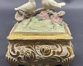 Gilt Gold Trinket Box with Love Birds