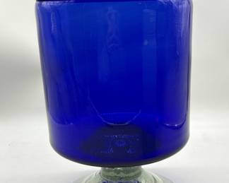 Cobalt Blue Glass Pedestal Vase w/ Clear Stem