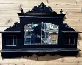 Black Distressed Style Wall Mirror Shelf