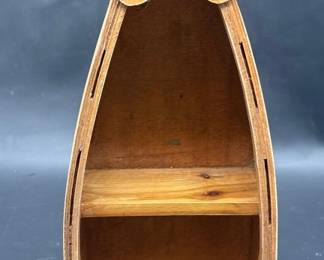 Painted Blue & Natural Wood Canoe Display Shelf