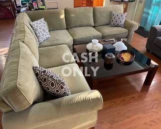Large couch and 5ft x 5ft coffee table.