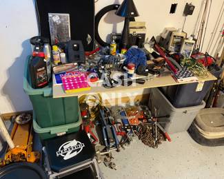 3-ton jack, come-along, car creeper, 2 4-ways...