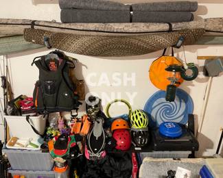 Rugs, life vests, helmets, dog stuff...