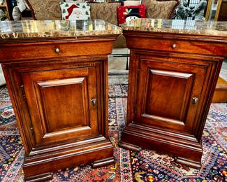 Pair of vintage marble top bed tables by Thomasville 