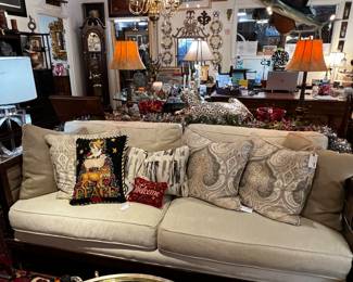 Two cushion sofa with leather basketweave surround