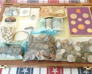 Buffalo Nickels, Wheat Pennies, Foreign Coins, Foreign Paper Bills, Sterling
