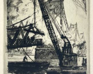 Otto Kuhler (German American, 1894-1977), Wrecking A Bridge, 1-25 (1925) Etching and drypoint
