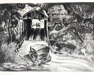 Carson Sutherlin Davenport (American, 1908-1972), Traffic Jam, 1938 Signed And Dated Lithograph