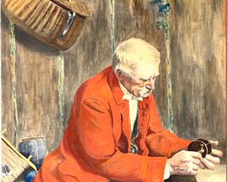 William Verplanck Birney (American, 1858-1909), Contemplating All The Fish Caught With That Reel Signed Watercolor And Gouche.