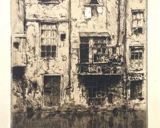 Tavik Frantisek Simon (Czech, 1877-1942), Old Houses Amsterdam, Signed Etching