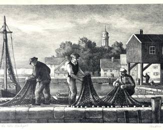 Andree Ruellan (American, 1905-2006), Mending The Nets, Signed Lithograph