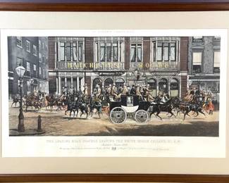John Alexander Harrington Bird (British 1846-1936), The Leading Road Coaches Leaving The White Horse Cellars, X1 A.M. Summer Season 1888 Colored Engraving.