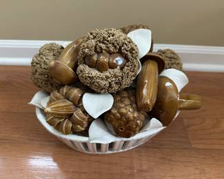 Vintage monochromatic made in Italy, basket of mushrooms Neiman Marcus, glazed ceramic