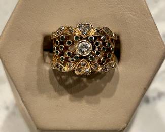 14k diamond, emerald ring