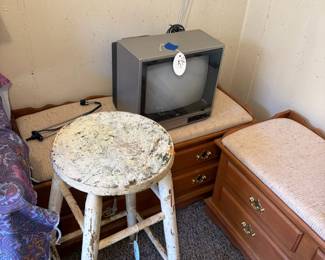 cedar chest, stool, vintage TV