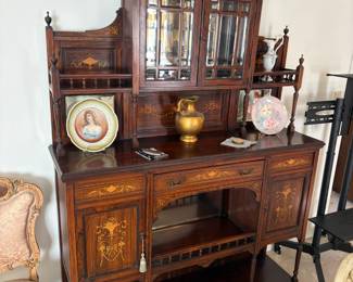 antique English Rosewood marquetry chiffonier server buffet. 