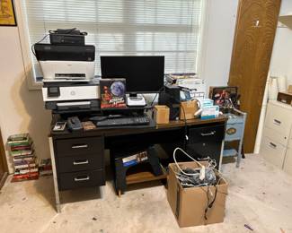 desk, printers, monitor, office