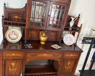 antique English Rosewood marquetry chiffonier server buffet. 