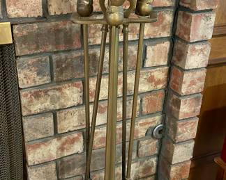 Vintage Brass Owl Fireplace Set