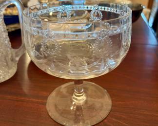 Antique Etched Glass Pedestal