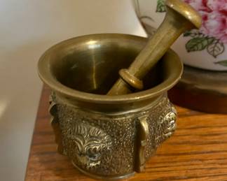 Vintage Brass Mortar and Pestle Lion Head