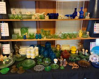 Blue star and moon canisters, Uranium glass, blue glass, Hall Jewel T, figurines