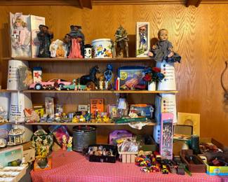 vintage toys, dolls, cars, decor