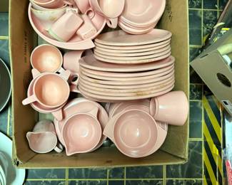 pink plastic dishes