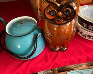 enamal pot, Owl Cookie jar