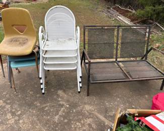 patio bench, stacking chairs