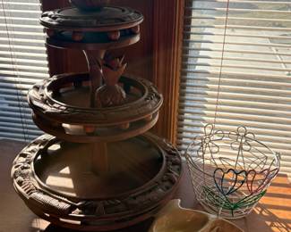 Mid Century Modern hand carved 3 tier Lazy Susan serving tray