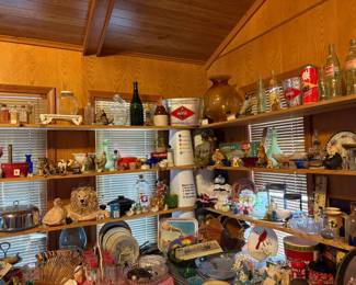 Uranium glass, Coke collectibles, ceramic animals, Borden Milk Bottle