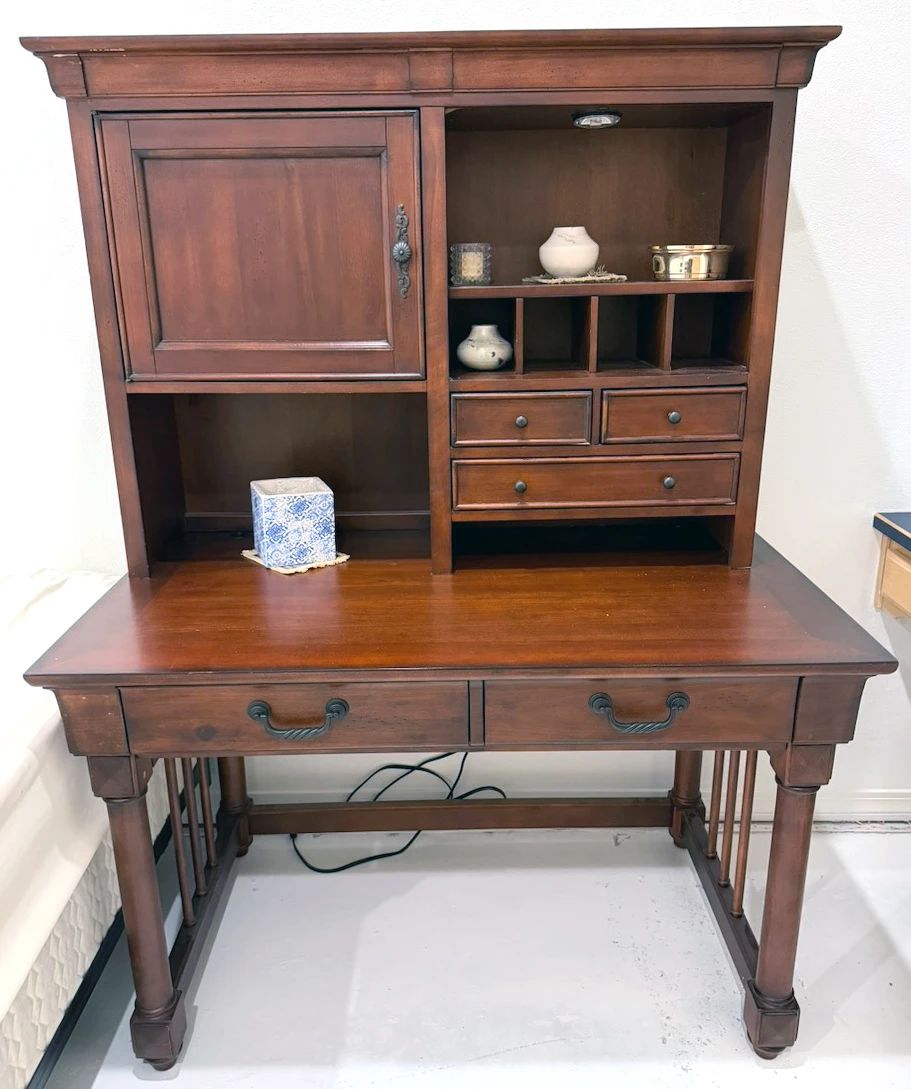 Aspen Home wooden desk with hutch + file cabinet