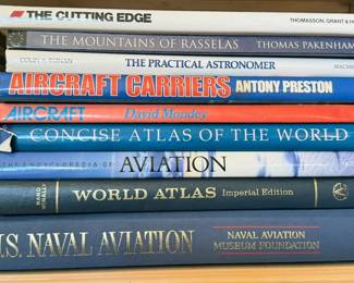 Coffee Table: art, travel, atlases
Cookbooks: Julia Child, Martha Stewart, crepes, Italian
Novels: Vince Flynn, John Sandford, John Grisham, Tom Clancy, WEB Griffin, David Baldacci, Stephen King, Maeve Binchy, Diana Gabaldon, Tami Hoag
Vintage: Pearl Buck, Virginia Wolfe, AA Milne, Cleveland Armorie
