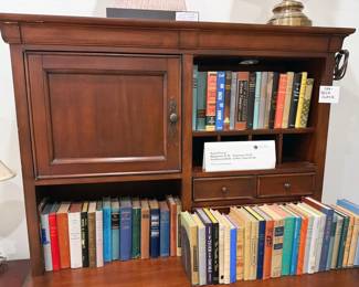 Coffee Table: art, travel, atlases
Cookbooks: Julia Child, Martha Stewart, crepes, Italian
Novels: Vince Flynn, John Sandford, John Grisham, Tom Clancy, WEB Griffin, David Baldacci, Stephen King, Maeve Binchy, Diana Gabaldon, Tami Hoag
Vintage: Pearl Buck, Virginia Wolfe, AA Milne, Cleveland Armorie
