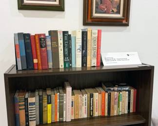 Coffee Table: art, travel, atlases
Cookbooks: Julia Child, Martha Stewart, crepes, Italian
Novels: Vince Flynn, John Sandford, John Grisham, Tom Clancy, WEB Griffin, David Baldacci, Stephen King, Maeve Binchy, Diana Gabaldon, Tami Hoag
Vintage: Pearl Buck, Virginia Wolfe, AA Milne, Cleveland Armorie
