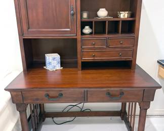 Aspen Home wooden desk with hutch + file cabinet