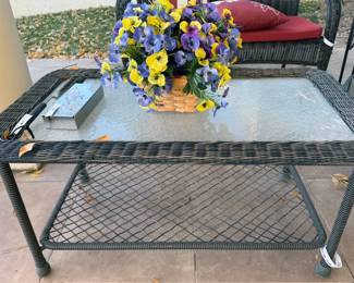 Wicker + glass patio table
