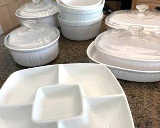 Whiteware, Corning covered casserole dishes, souffle dishes