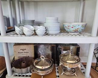  Vintage various kitchen items including corning ware, Temptations by Tara, Marble rolling pin, Marcrest, Gumps, La Cotta, Spun Aluminum cannisters, Pampered Chef, Bella Waffle Maker, Stanley Thermos, Vintage Noritake China