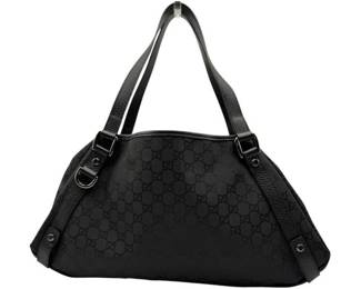 Gucci Black GG Nylon & Leather Shoulder Tote