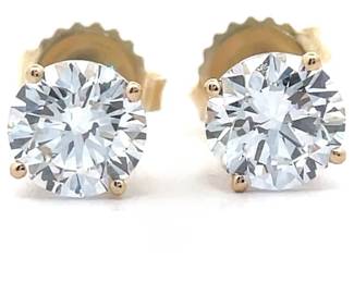 2.20 Carat Diamond Solitaire Stud Earrings in 14k Yellow Gold