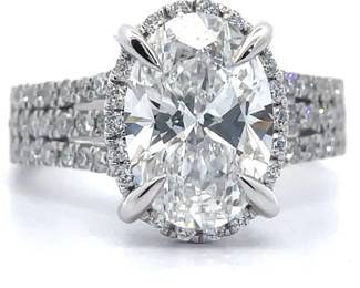 3.75 Carat Oval Diamond Hidden Halo Triple Row Ring in 14k White Gold