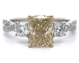 2.95 Carat Yellow & White Diamond Hidden Halo Twist Ring in 14k Gold