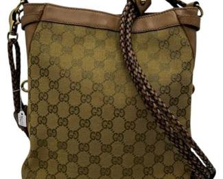 Gucci GG Canvas & Leather Shoulder Bag with Braided Strap