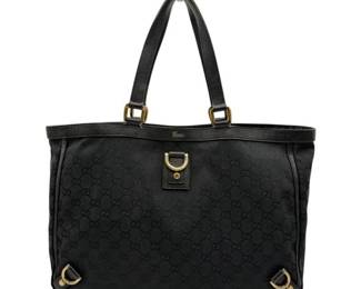 Gucci Black GG Canvas Tote with Leather Trim