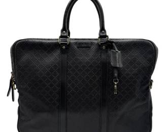 Gucci Black Diamante Textured Leather Briefcase with Keys & COA