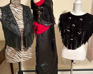 Dyer Fringed Leather PANTS  Conch & Fringed , open vests and a bib vest