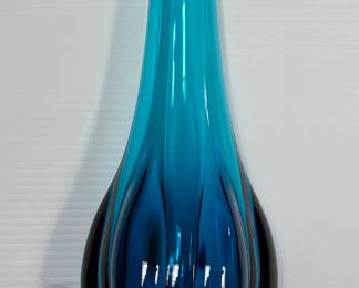 Mid Century Peacock Blue swung Vase 17 1/3" tall