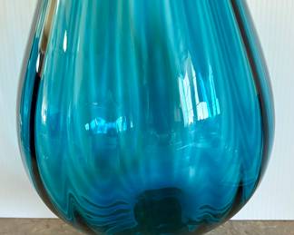 Italian 12" Mid Century  Empoli Glass Peacock Blue